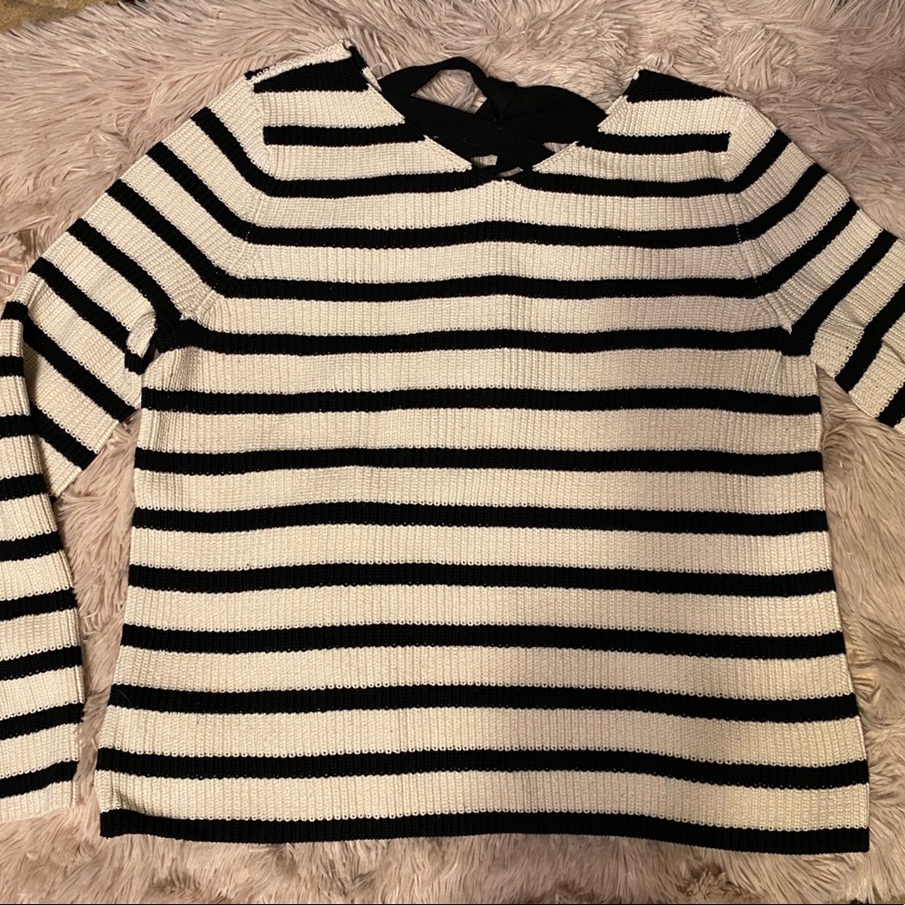 LOFT Black and White Striped Sweater. Sz M